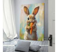 POLIUAWS Cute Bunny with Carrot-4 Canvas Wall Art for Living Room Cute Room Decor Ready to Hang Canvas Wall Art 20x30inch(50x75cm)
