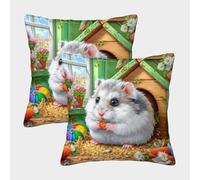 POLIUAWS Cute Hamster Feast Printed Throw Pillow Case Set Of 2, 45x45cm Square Pillowcases Soft Cushion Covers For Home Decor Sofa Livingroom Couch