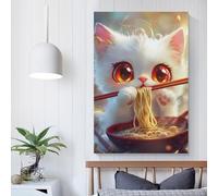 POLIUAWS Cute Kitty Noodle Feast Artwork for Living Room Wall Art for Teenage Boys Bedroom Wall Art Canvas 16x24inch(40x60cm)