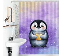 POLIUAWS Cute Penguin with Coffee 100% Polyester Fabric Washable Decor Bath Curtains for Kids Women Men 53.54x70.87Inch（136x180cm）