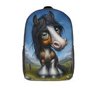 POLIUAWS Cute Pony in Pasture Backpacks 3D Printed Kids School Backpack Outdoor Casual Daypack Fashion Casual Children Backpacks Cute Travel Bags for Boys Elementary And Middle School Students 17inch