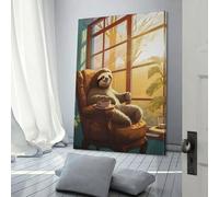 POLIUAWS Cute Sloth Coffee Morning Poster Decorative Canvas Posters Wall Art Room Decor Modern Aesthetic Poster Supplies Home Decoration 08x12inch(20x30cm)