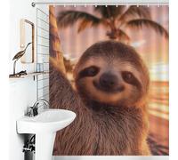 POLIUAWS Cute Sloth on A Tropical Beach Sunset Bath Shower Curtains Mildew Quick Drying Proof Resistant Modern Fabric Bathroom Decor Set for Bathtub Shower Stall 56.30x70.87Inch（143x180cm）