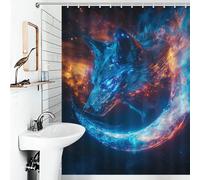 POLIUAWS Cyber Wolf Moon Nebula 100% Polyester Fabric Washable Hilarious Bath Curtain for Bathroom with Hooks 53.54x70.87Inch（136x180cm）
