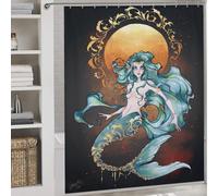 POLIUAWS Dark And Gold Blue Mermaid Bath Shower Curtains Mildew 100% Polyester Fabric Washable Shower Curtain for Bathroom for Bathroom Wet Room 69.69x70.87Inch（177x180cm）