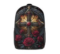 POLIUAWS Dark Rose Cross Art School Bag 3D Printed Backpacks Fashion Kids School Backpack Boys Rucksacks for Boys Elementary And Middle School Students 17inch