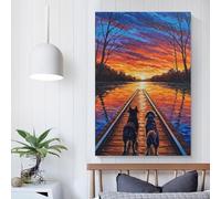 POLIUAWS Dogs on Railroad Tracks at Sunset Living Room Wall Art Living Room & Bathroom Decor Artwork 20x30inch(50x75cm)