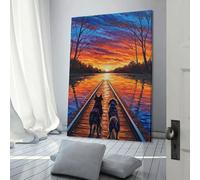 POLIUAWS Dogs on Railroad Tracks at Sunset Wall Pictures Living Room For Teens Game Boys Room Wall Decor Modern Wall Art 08x12inch(20x30cm)