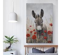 POLIUAWS Donkey in Poppies -5 Wall Canvas Art for Bedroom Living Room & Bathroom Decor Large Canvas Wall Art for Living Room 24x36inch(60x90cm)