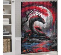POLIUAWS Dragon Under The Moon with Red Tree Anti-Mould Proof Resistant Quick Drying Proof Resistant Soft Fabric Hotel Shower Curtain for Bathtub Shower Stall 64.17x70.87Inch（163x180cm）