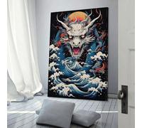 POLIUAWS Dragon Waves Illustration Art Poster Print-denoise-denoise Wall Art Poster Scroll Canvas Painting Picture Living Room Decor Home 12x18inch(30x45cm)