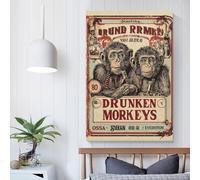 POLIUAWS Drunk Monkeys Living Room Wall Art Bedroom Large Canvas Wall Art for Living Room 20x30inch(50x75cm)