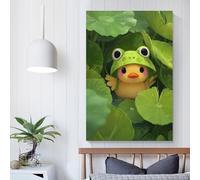 POLIUAWS 'Duckling with Frog Hat in Lilypads Art Retro Illustration Poster Canvas Poster Wall Art Decor Living Room Bedroom Decoration Posters 12x18inch(30x45cm)