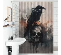 POLIUAWS E.A. Poe Raven on Skull Bath Shower Curtains Mildew Washable Waterproof Cloth Fabric Shower Curtains Set with 12 Hooks for Bathroom with Hooks 46.85x70.87Inch（119x180cm）
