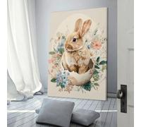 POLIUAWS Easter Bunny Egg Flowers Wall Pictures Living Room for Rustic Farmhouse Bathroom Decor Artwork 20x30inch(50x75cm)