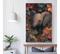 POLIUAWS Elephant in Bloom Wall Pictures Living Room Bedroom Large Pictures 12x18inch(30x45cm)