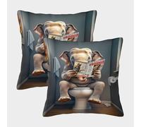 POLIUAWS Elephant on The Toilet Print Stylish Polyester Pillow Cases 2 Pack,Soft And Comfortable Pillowcases For Hair Luxury Polyester Pillowcase 45x45cm