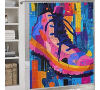 POLIUAWS Expressionist Geometry Sneaker - Vibrant Abstract Street Art Thicken Durable Polyester Modern Fabric Bathroom Decor Set for Bathtub Shower Stall 69.69x70.87Inch（177x180cm）