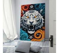 POLIUAWS Fiery Tiger Fury Custom Canvas Prints for Rustic Bath Decor Artwork 20x30inch(50x75cm)
