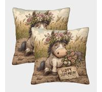 POLIUAWS Floral Pony Greeting Print Stylish Polyester Pillow Cases 2 Pack,Soft And Comfortable Pillowcases For Hair Luxury Polyester Pillowcase 45x45cm