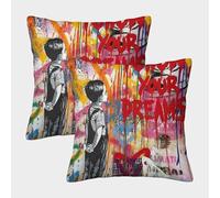 POLIUAWS Follow Boy Graffiti Banksy Cushion Covers for Living Room Mite Protections Pillow Covers 40x40cm
