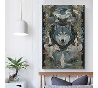 POLIUAWS Four Wolves in Dreamcatcher Wall Pictures for Living Room Wall Art for Teenage Boys Bedroom Picture Canvas 16x24inch(40x60cm)