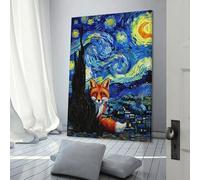 POLIUAWS Fox in Starry Night Style Canvas Painting Abstract Artwork Poster Picture Canvas Wall Art Decor Room Decor Wall Art Set 24x36inch(60x90cm)