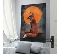 POLIUAWS Fox Moonlit Night Custom Canvas Prints for Rustic Bath Decor Artwork 20x30inch(50x75cm)