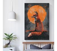 POLIUAWS Fox Moonlit Night Living Room Pictures for Walls for Rustic Farmhouse Bathroom Decor Wall Art Canvas 12x18inch(30x45cm)