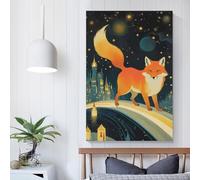 POLIUAWS Fox on A Starry Night Canvas Poster Wall Art Living Room Aesthetic Bedroom Decor Gift for Friend 08x12inch(20x30cm)