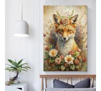 POLIUAWS Fox Portrait with Floral Crown Wall Pictures Bedroom for Rustic Bath Decor Toilet Wall Art 16x24inch(40x60cm)