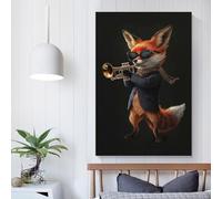 POLIUAWS Fox Trumpet Abstract Wall Art for Living Room Bedroom Grey Wall Art 08x12inch(20x30cm)