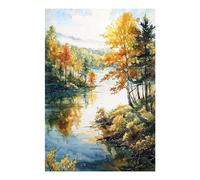 POLIUAWS Golden Autumn Reflection DIY Diamond Art Kits Adults for Leisure Time DIY Full Round Drill Tools Kit Bead 8"x12" Diamond Painting