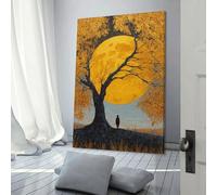 POLIUAWS Golden Moonlit Tree Grey Wall Art Living Room & Bathroom Decor 16x24inch(40x60cm) Canvas Prints Wall Art
