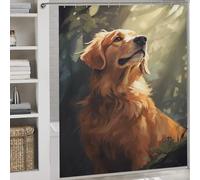 POLIUAWS Golden Retriever 100% Polyester Fabric Washable Decor Bath Curtains for Shower Bath Curtain Wet Room 69.69x70.87Inch（177x180cm）