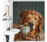 POLIUAWS Golden Retriever Coffee Shower Curtains Mould Proof 100% Polyester Fabric Washable Bathroom Decor Curtains for Shower Bath Curtain Wet Room 56.30x70.87Inch（143x180cm）