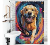 POLIUAWS Golden Retriever in Space 100% Polyester Fabric Washable Decor Bath Curtains for Shower Bath Curtain Wet Room 46.85x70.87Inch（119x180cm）