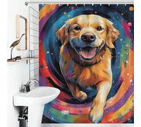 POLIUAWS Golden Retriever in Space 100% Polyester Fabric Washable Decor Bath Curtains for Shower Bath Curtain Wet Room 56.30x70.87Inch（143x180cm）