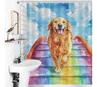 POLIUAWS Golden Retriever Rainbow Bridge Shower Curtains Mould Proof 100% Polyester Fabric Washable Hilarious Bath Curtain for Bathroom with Hooks 56.30x70.87Inch（143x180cm）
