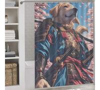 POLIUAWS Golden Retriever Samurai 100% Polyester Fabric Washable Shower Curtains Set with 12 Hooks for Shower Bath Curtain Wet Room 64.17x70.87Inch（163x180cm）