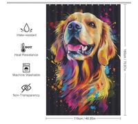 POLIUAWS Golden Retriever Splash Art 100% Polyester Fabric Washable Bath Curtains for Shower for Toile Bathroom Dorm 46.85x70.87Inch（119x180cm）