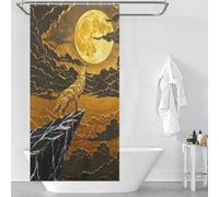 POLIUAWS Golden Wolf Howling at The Moon with Hooks Waterproof Fabric Decor Bath Curtains for Bathroom Wet Room 35.43x70.87Inch（90x180cm）