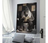 POLIUAWS Gorilla Reading Book in Bathroom Art Work for Home Walls for Rustic Bath Decor Grey Wall Art 12x18inch(30x45cm)