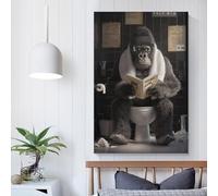 POLIUAWS Gorilla Reading Book in Bathroom Cheap Canvas Print for Living Room Kitchen Home Decorations Modern Wall Art 12x18inch(30x45cm)