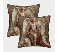 POLIUAWS Guardian Angel Knight with Lion Print Pillow Case - 2 Pack Pillowcase for Mother With Envelope Closure 40x40cm
