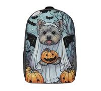 POLIUAWS Halloween Ghost Dog Stained Glass Kids School Backpack 3D Printed Backpacks Fashion School Bag Rucksacks for Boys Elementary And Middle School Students 17inch