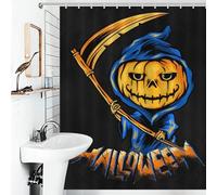 POLIUAWS Halloween Pumpkin Evil Anti-Mould Proof Resistant Waterproof Polyester Fabric Decor Bath Curtains for Travel Trailer 56.30x70.87Inch（143x180cm）