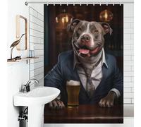 POLIUAWS Happy XL Bully in The Pub Anti-Mould Proof Resistant Thicken Durable Polyester Bathroom Curtains Modern Art for Bathroom with Hooks 46.85x70.87Inch（119x180cm）