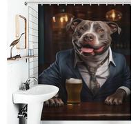 POLIUAWS Happy XL Bully in The Pub Washable Waterproof Cloth Fabric Shower Curtains Set with 12 Hooks for Bathroom Wet Room 56.30x70.87Inch（143x180cm）