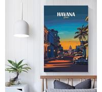 POLIUAWS Havana Cuba Cityscape Illustration Pictures for Hallway for Living Room Kids Children Girl Boys Birthday Party Gift Wall Pictures 12x18inch(30x45cm)